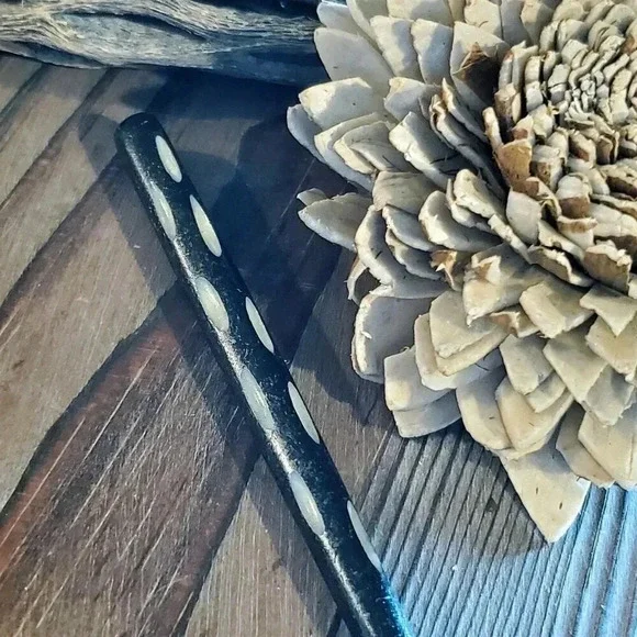 Hand Carved India Black Tribal Minimalist Yak Bone Hair Stick - Picture 5 of 11